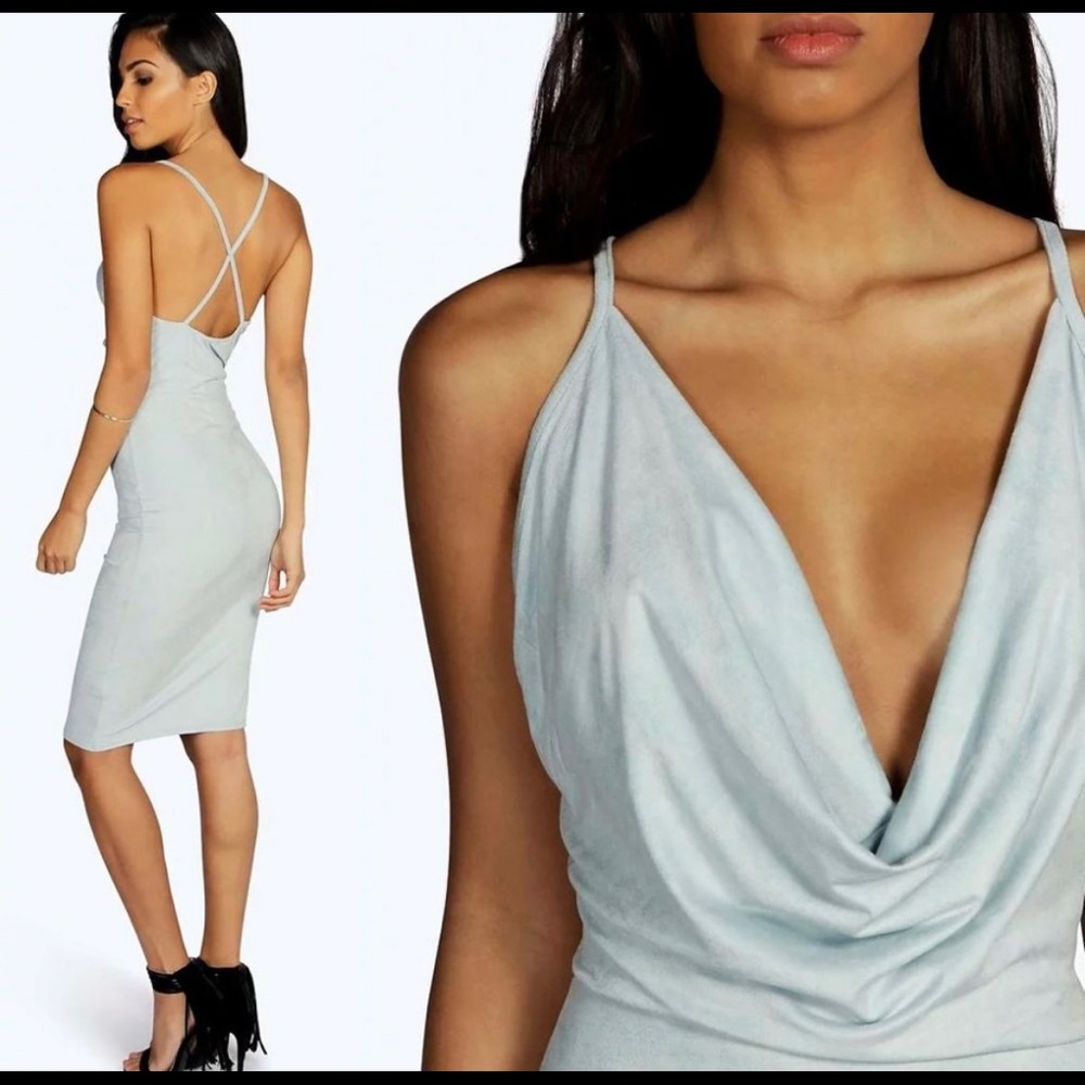 Boohoo Night Blue Selina Suedette Cowl Neck Midi Dress Size 8